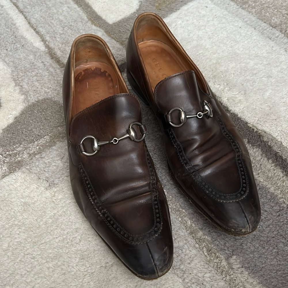 Gucci Horsebit Loafers Leather Slip on Split Toe Shoes Size 8